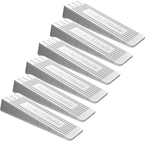 CREATISMO Pack of 6 White Door Stoppers for Floor, Durable, Anti-Skid, Heavy-Duty Rubber Wedges Indoors, for All Floor Types & Doorstops Preventing Accidents