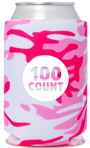 100 Pcs Blank Camo Colored Collapsible Can Coolers - Perfect for Sublimation Printing, HTV or Screen Print (Pink Camo)