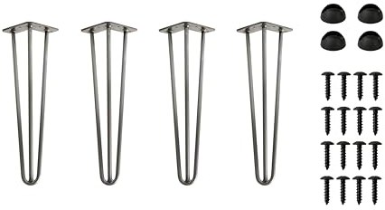 HORST Hairpin Tischbein Set (Länge 43 cm) – 4 Belastbare Hairpin Möbelbeine aus rostfreiem Rundstahl (12 mm), inklusive Schrauben & Bodenschutzfüße