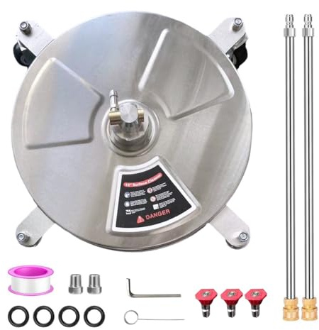 Limpiador de Superficies a Presión con 4 Ruedas, Lavadora Eléctrica de Acero Inoxidable de 15 Pulgadas para Limpieza de Calzadas, Aceras, Patios, Accesorio Limpiador con Conector Rápido de 1/4
