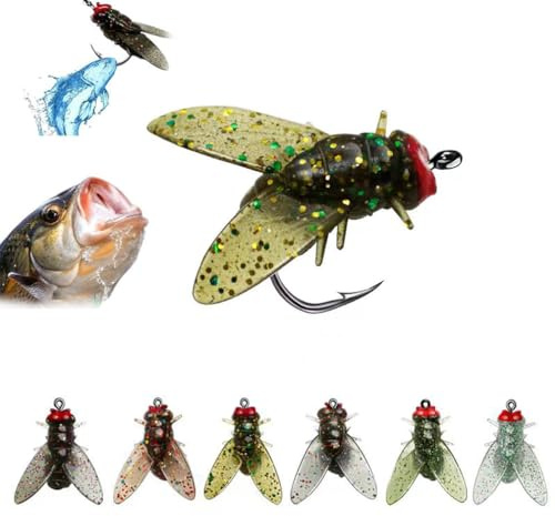 LUCKKY 20PCS Bionic Fly Fishing Bait, Realistic Fly Hook Lures with Fish Attractant Scent, High-Carbon Steel Hook, 8mm, Random Colours (20PCS)
