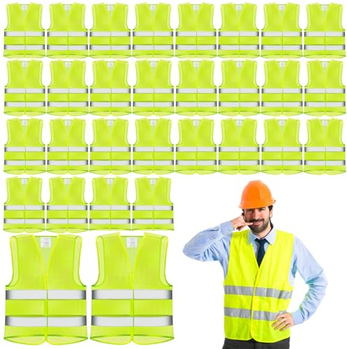 Kaxtde 30 Pack Hi Vis Vests Bulk for Adults, High Vis Safety Jackets for Women Men, Reflective Security Mesh Vest for Outdoor Running Build Traffic Work Cycling - Yellow