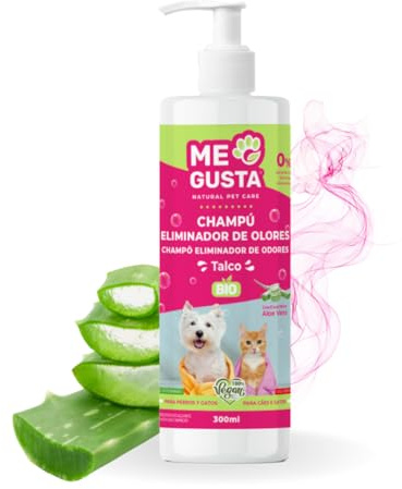 ME Gusta Champú Eliminador de Olores para Perros y Gatos | Elimina Malos Olores, Revitaliza e Hidrata el Pelaje | con Colágeno y Tensioactivos Suaves | Aroma a Talco | 300ml