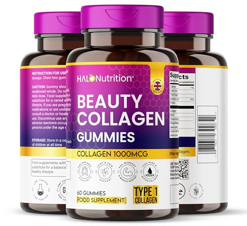 Collagen Gummies – High Strength Marine Collagen Supplement – Advanced Superior Type 1 Hydrolysed Collagen Peptides – Triple Strength Pure Formulation Collagen Gummies – 60 Gummies –HALO Nutrition