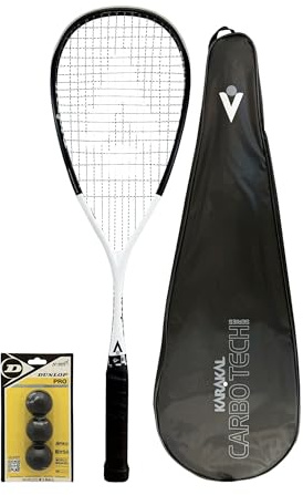 Karakal Carbo Tech 115 Graphite Squash Racket, inc Protective Cover Squash Ball Option (+ Pro Balls)