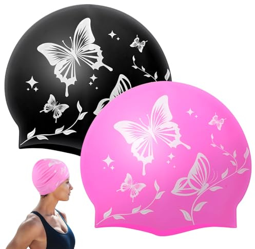 2 Pièces Bonnets de Bain Adulte, Bonnet Piscine en Silicone de Haute Qualité, Élastique et Durable, Bonnet de Bain au Design Classique pour Hommes, Femmes et Adolescents