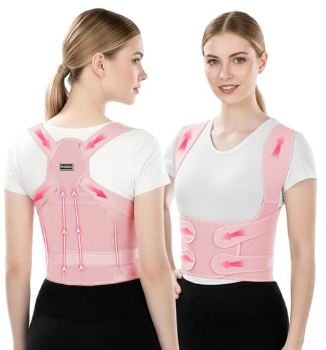 FHOCSLO Correcteur de Posture à Support Arrière pour Femmes et Hommes, Ceinture Maintien Dorsal Complet pour l'arrière, Redresseur de Dos, Améliore la Posture du Cou et Des Épaules (Rose, S)