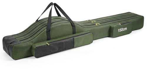 Axrye Housse de Canne à Pêche Sac de Pêche Pliable et Portable 150CM, Sac de Transport pour Matériel de Pêche à 3 Couches, Grande Capacité et Multiples Compartiments Imperméable Oxford Rod Reel Bag