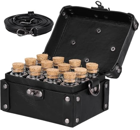 Genérico av dryckesflaskor - Renässans medeltida tillbehörsset, 12-delad injektionsflasksamling, PU-läder bärare med justerbar rem, kompakt design 14x11x8cm | Pa