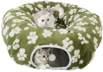Kattunnel Bädd Mjuk Hopfällbar Varm Med Lekboll Husdjurstillbehör | rund kattunnel kattungesäng för Kattunge, Kanin, Liten Hund, Inomhus, Golv, Hus, Vardagsrum, Sovrum, Balkong och Hörn