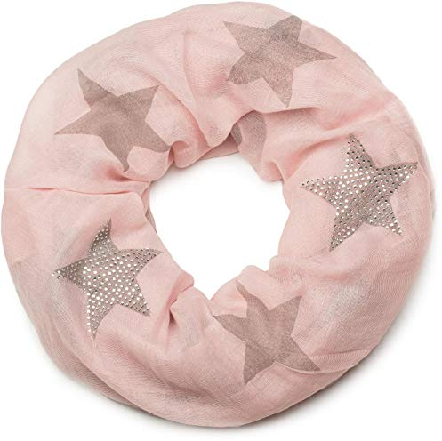 styleBREAKER Loop Schal mit Sterne Muster und edler Strass Applikation, Schlauchschal, Tuch, Damen 01018086, Farbe:Rosa-Taupe (One Size)