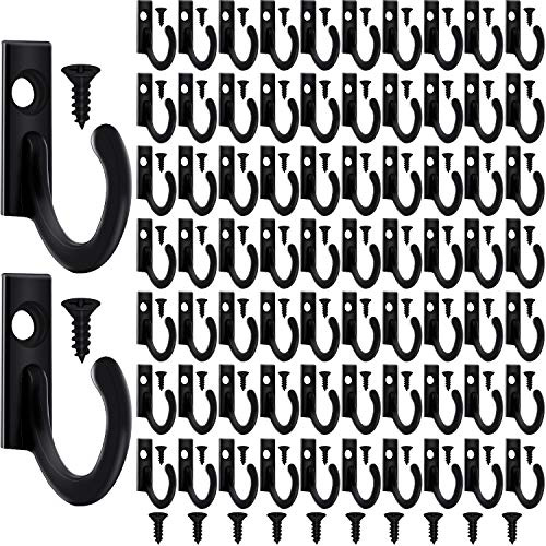 100 Pieces Key Hooks Jewelry Small Hooks Key Hanging Small Hooks Wall Mounted Single Hook Robe Hooks Coat Hooks and 110 Pieces Screws for Hanging Hat, Scarf, Bag (Black,100 Pieces)