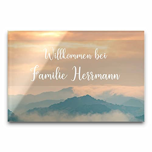 Edles Türschild mit Namen für die Haustür | Namensschild Briefkasten-Schild selbstklebend oder mit Bohrlöcher Klingelschild mit kratzfestem UV Druck | Größe ab 9x6 cm bunte Türschilder