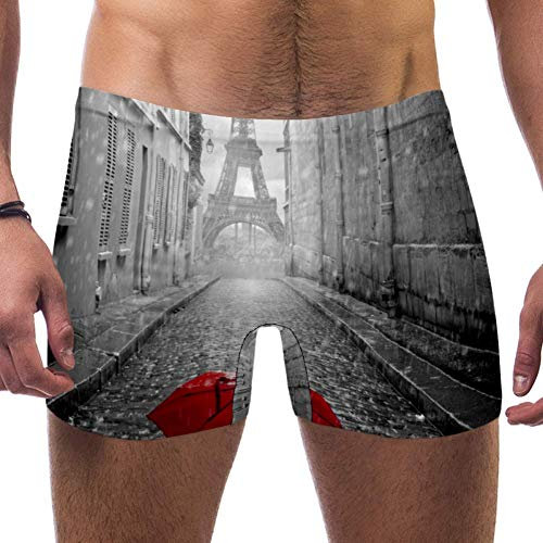 Lorvies Paris Eiffelturm Roter Regenschirm Herren Schwimmhose Boxershorts kurz quadratisch Bein Badeanzug schnell trocknend Bademode, Größe S Gr. XXL, multi