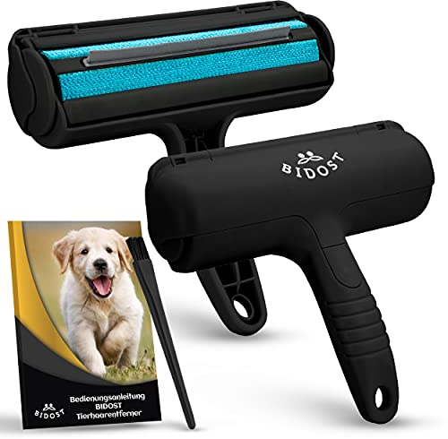 BIDOST Tierhaarentferner & Wiederverwendbare Fusselrolle für Tierhaare - Perfekt zum Entfernen von Katzen- & Hundehaaren - Wunderbürste für Teppich, Sofa, Kratzbaum und Bett - schwarz blau