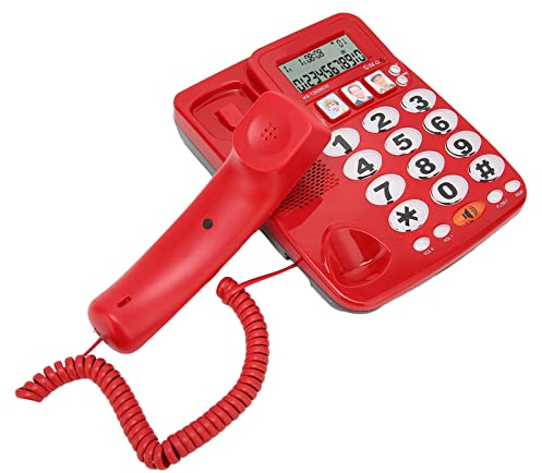 Teléfono con Cable con Botones Grandes para Personas Mayores, Teléfono con Cable Amplificado HePesTer con Volumen Más Alto/identificador de Llamadas/almacenamiento de Números con Cable Fijo(rojo)