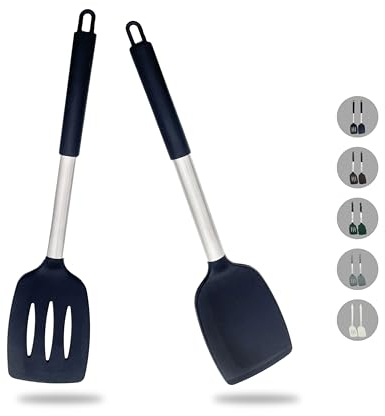 ZAIGON 2er Set Robuste, Antihaftbeschichtete Silikon Pfannenwender - Hitzebeständig und BPA-frei - Ideales Kochutensil für Fisch, Eier und Pfannkuchen in stilvollem Schwarz