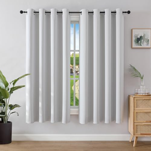 Joydeco Blackout Curtains for Bedroom 46 x 72 Inch, Eyelet Thermal Insulated Energy-saving Drapes for Room Darkening Light Filtering, Long Window Treatments 72 Inch Drop, 2 Panels - Greyish White