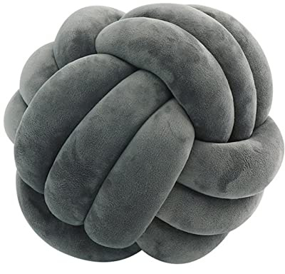 Knotted Ball Pillow, Knot Throw Cushion - Soft Companionship Decorative Sofa Pillow, Round (Dark Grey, 20cm)