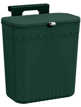Green Wall-Mounted Compost Bin with Lid - Hanging Trash Container for Kitchen Counter
