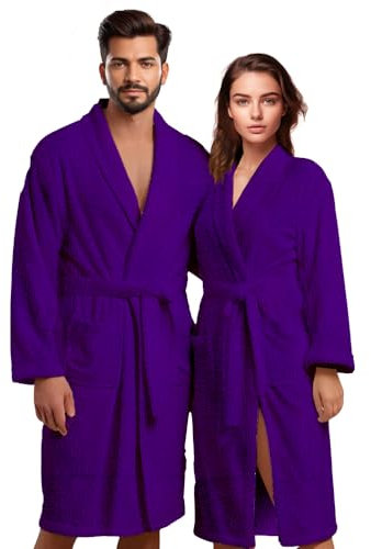 Dreamfox Bathrobe Aubergine Cotton Dressing Gowns for Women UK Mens Towelling Dressing Gown All Fits Unisex Purple Dressing Gown women