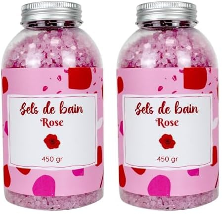 Sels de Bain Rose 450g - Relaxation Détente, Spa à la Maison, Soin Corps - Sels de Bain Relaxant Muscle Naturel, Bien Etre - Pour Adulte et Enfant - French Tendance (Lot de 2)