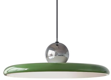 XIRYTU-H 40cm Modern LED Pendant Light, 36W Dimmable Ceiling Hanging Lamp, 3000K/4500K/6000K, Height Adjustable, Metal Round Chandelier for Dining Room, Living Room, Bedroom (Silver + Green)