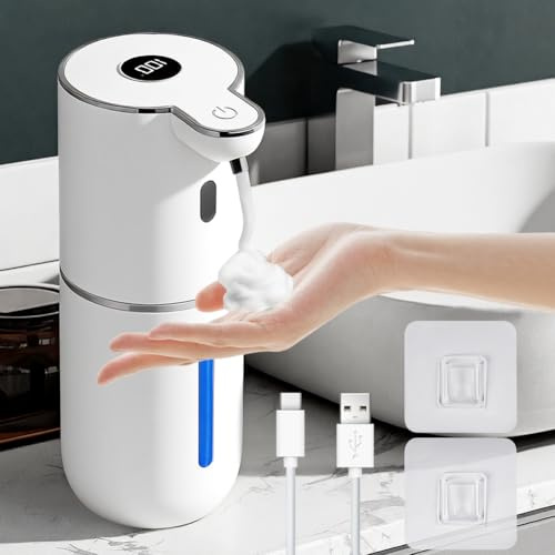 Vicloon Dispenser Sapone Automatico, 380ml Dispenser Sapone Schiuma, USB Ricaricabile Dispensero Sapones Bagno a Muro Con Sensore Infrarossi, Impermeabile IPX5, per Bagni, Cucine, Scuole, Hotel