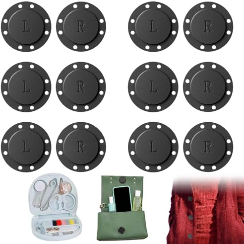6 pares de botones magnéticos para coser de 26mm, cierres magnéticos fuertes para ropa, mini kit de costura con agujas y accesorios, cierre para bolsos, ideal para DIY