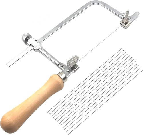 Seghetto per gioielleria, seghetto per metallo, sega per fogliame regolabile, con 12 lame per sega a traforo e taglio preciso, per legno, lavorazione del legno, vetro, metallo