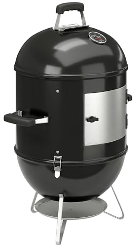 Outsunny ahumador 3 en 1, con 3 rejillas de cocción Ø44 cm, termómetro integrado, ventilación ajustable, tapa extraíble, asa aislada, barbacoa de carbón de leña para camping, fiestas de picnic, negro