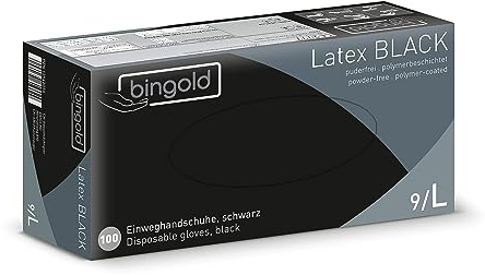 BINGOLD Gants Latex BLACK jetables non poudrés, taille L, boîte de 100