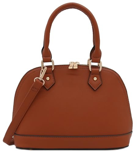 FashionPuzzle Zip-Around Saffiano Classic Dome Satchel, Tan, One Size