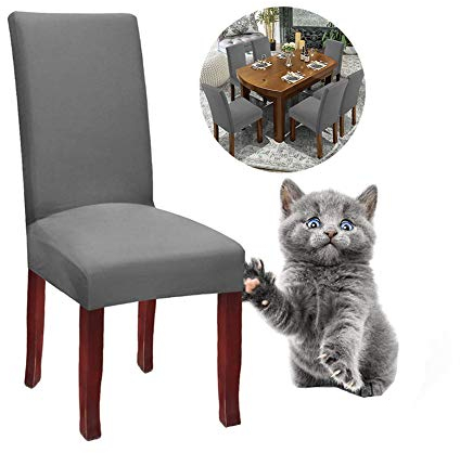 Junyito Stuhlhussen 4er 6er Elastische Set Stuhlhussen Universal Stretchhusse Stuhlbezug Stretch für Stuhl Esszimmer (F-Grau, 4 Stücke)