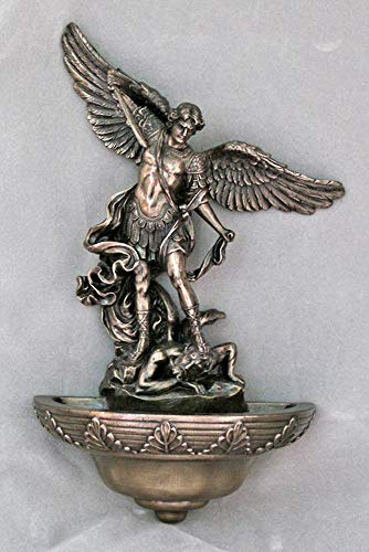 CatholicStore 9 Saint Michael Holy Water Font, Cold Cast Bronze Resin