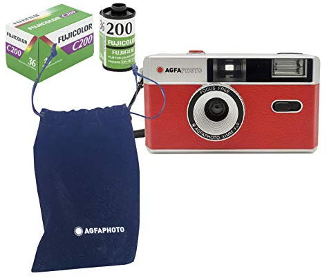 AgfaPhoto analoge 35mm Kleinbildfilm Foto Kamera rot + Farb Bilder Film + Batterie