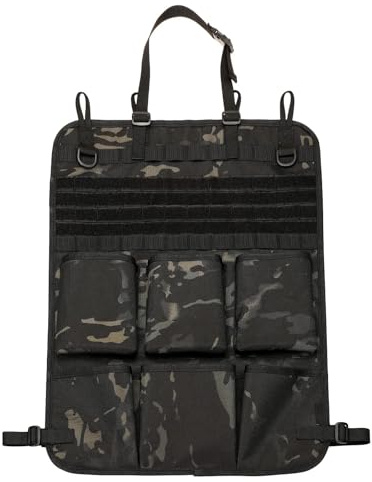 HUNTVP Car Seat Back Organizer, Tactical Molle Vehicle Panel Universal Tactical Vehicle Seat Organizer Storage Bag with 6 Storage Pouch Molle Car Seat Organiser