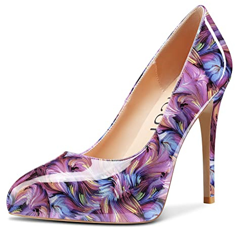 Aachcol Femmes Escarpins Plate-Forme Aiguille Haut High Talon Heel Fermé Rond Bout Slip-on Dress Chaussures Mariage Bureau Party Classique 12 CM Multicolore B2 Vernis 43 EU