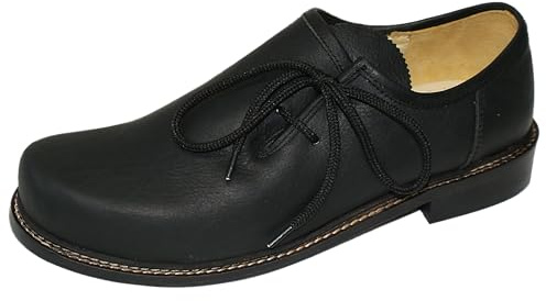 Trachtenschuhe Herren Haferlschuhe Trachten-Schuhe Leder braun schwarz Ledersohle Schnürschuhe Tanzschuhe Lederschuhe glatte Sohle für Tänzer Plattler zur Lederhose zum Tanzen, Größe:47, Farbe:schwarz