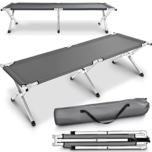 TRESKO XXL Lit de Camp Pliant pour Le Camping | 210 x 90 x 42 cm | Tubes métalliques | Charge Maximal 150 kg (Gris)