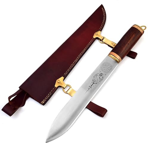 Couteau viking avec fourreau en cuir/laiton forgé à la main en acier 1095 MAQ1820