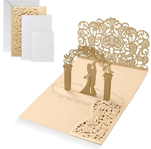 Pop Up Hochzeitskarte, Glückwunschkarte zum Hochzeitstag, Glücksbringer Grußkarte, Hochzeitsgeschenk, 3D-Hochzeitskarte, für Standesamt & Kirchliche Trauung(Gold)