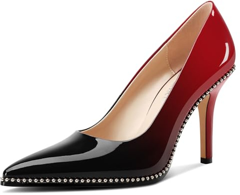 Castamere Femmes Fermé Pointu Bout Slip-on Haut High Aiguille Talon Heel Escarpins Décontracté Dress Chaussures 9 CM Heels Noir et Rouge 38 EU