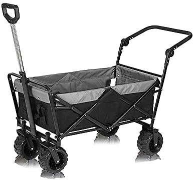 CRBUDY Chariot à Bras, Chariot de Camping Pliant, Chariot de Jardin de Plage, Chariot Pliant de Jardin Robuste, avec Porte-gobelets de Poche latérale, Sac de Transport/Classique/Bleu ()