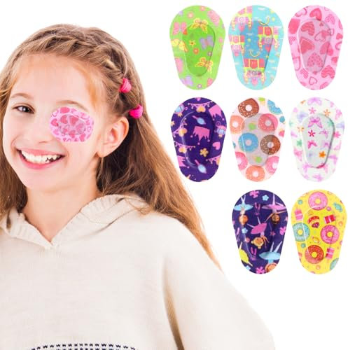 24 parches adhesivos para niños, coloridos bloqueadores de luz, transpirables, desechables, opacos, de algodón, fáciles de pelar, sin látex, vendajes para el cuidado de los ojos de 3 x 2 pulgadas, 12