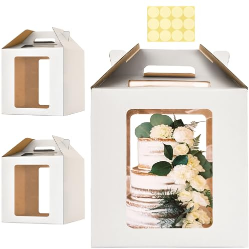 Hzzycaxli 14x14x14 Inch Tall Cake Boxes for Tier Cakes,2pack Large Tiered Cake Boxes, 12in 14in Wedding Cake Carrier,Disposable Layer tall Baking Carrier with Handle