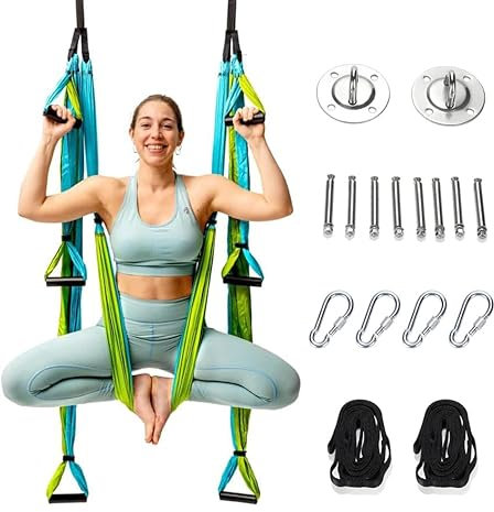 TINMAGI Aerial Yogatuch, Yoga Hängematte Yoga Schaukel, Hammock Aerial Anti-Schwerkraft, Yogatuch Zum Aufhängen mit Verlängerungsgurten und Montagezubehör, für Reha Pilates Fitness Gymnastik
