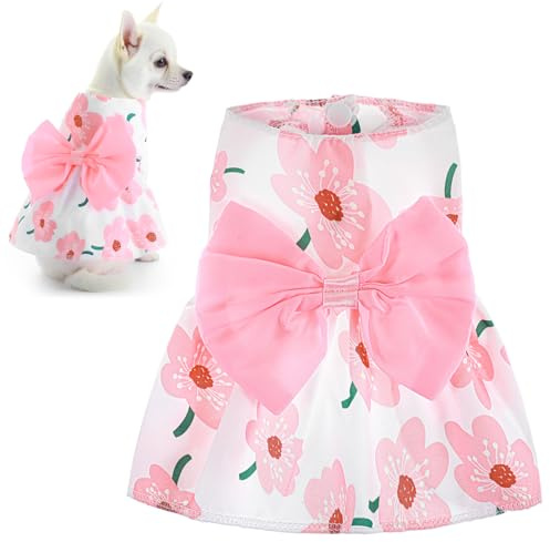Dog Pet Clothes Dog Dresses, Cute Floral Puppy Dresses Pet Cat Princess Bowknot Clothes Cute Puppy Summer Outfits for Medium and Small Dogs Cat Girls(S)