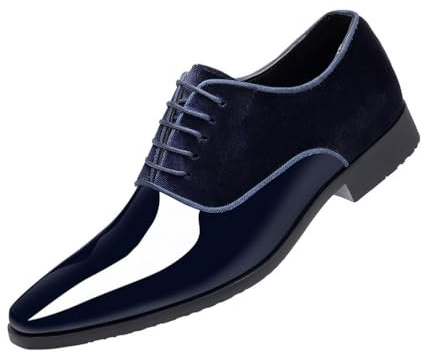 Mocassini Eleganti da Uomo in Pelle Verniciata Classici Stringati Business Scarpe Oxford da Sposa,Blu,47 EU