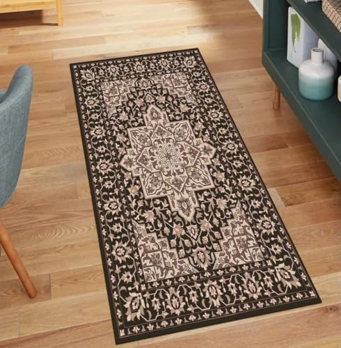 QQrunner Alfombra de pasillo larga lavable, venta por metros, color marrón vintage, 70 x 600 cm, alfombra de cocina, antideslizante, pasillo, poliéster para salón, alfombra atrapa la suciedad
